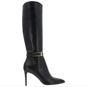 BCBG Abbin Knee High Boot Stiletto Buckle Pointed Toe Heels Black NWT Size 7.5